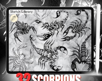 32 Scorpion Tattoo Brushes for Procreate,Tattoo Stamps for iPad and iPad Pro, Outline & Shading Versions | Old School, Tribal Designs