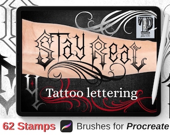 Loyal Chicano tattoo Lettering - 26 Uppercase, 26Lowercase  and 10 swirls for Procreate