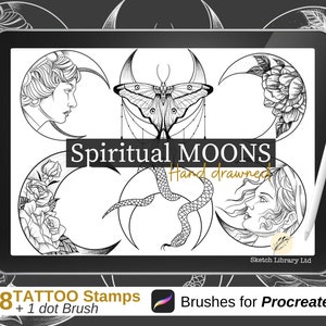 Spiritual moons stamps to procreate! 28 Tattoo stamps Brushes, procreate stamp on ipad