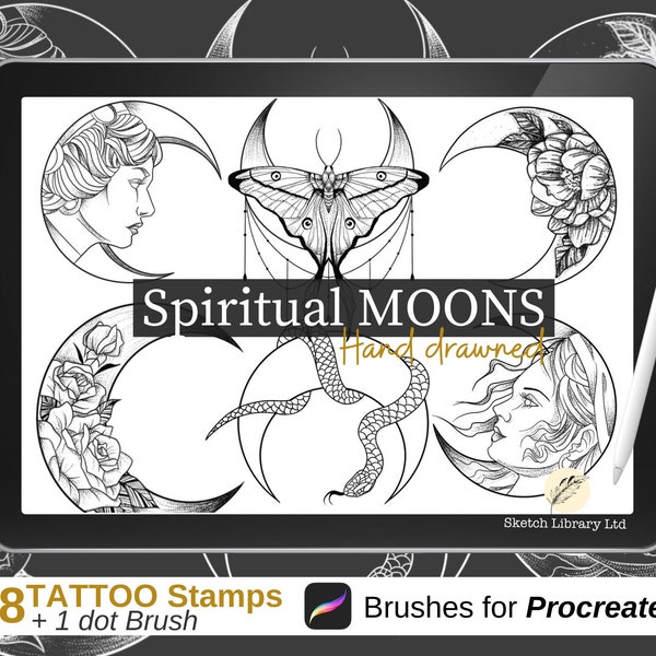 Timbres Lunes spirituelles à procréer ! 28 Pinceaux de tampons de tatouage, procréer un tampon sur iPad