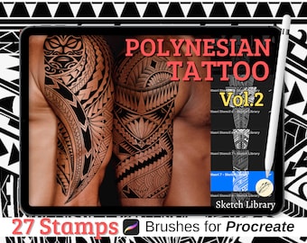 27 Polynesian vol.2 Sleeve, Tattoo Brushes for Procreate Tattoo Stamps, Brush set on Ipad pro and Ipad, Commercial License, Stencil