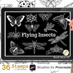 Flying insects stamps to procreate! 36 Brushes for Procreate, tattoo design,  stencil, ipad,  commercial licence