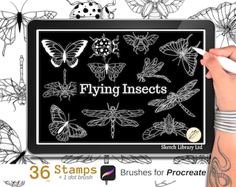 Flying insects stamps to procreate! 36 Brushes for Procreate, tattoo design,  stencil, ipad,  commercial licence