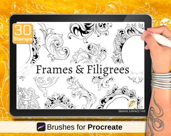 Frames & Filigrees Tattoo set // 30 Brushes for Procreate, iPad, tattoo stencil, brushset, tattoo design, procreate stamp