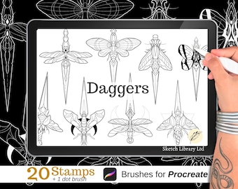 20 Daggers tattoo procreate stamps // Brushes for Procreate, procreate stamp, tattoo stencil
