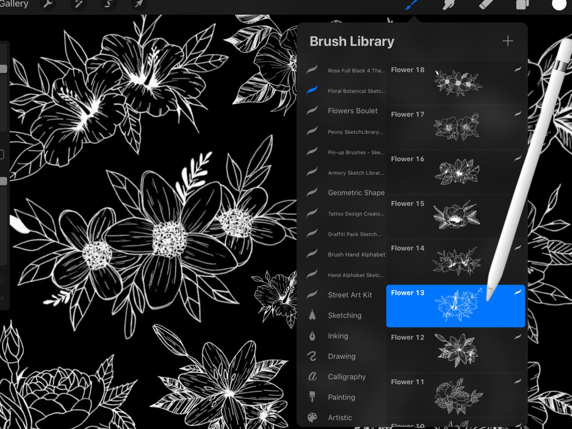 43 Procreate Brushes, Tattoo Flower Procreate Brushes, Botanical ...