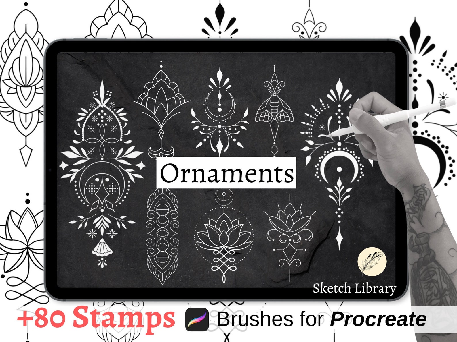 83 Ornaments Tattoo Brush Set for Procreate // Tattoo Stamps, on iPad ...