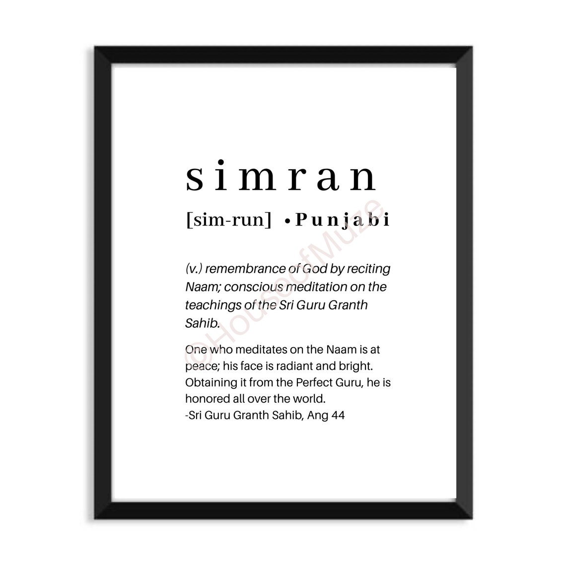 Simran Name Word Definition Poster Print Word Meaning Etsy