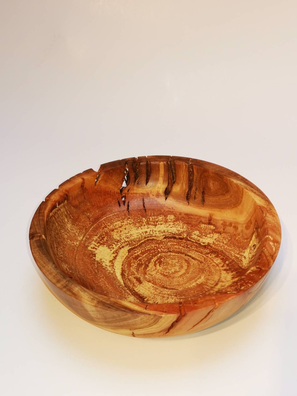 Wooden bowl with natural cracks. Hand turned Etsy