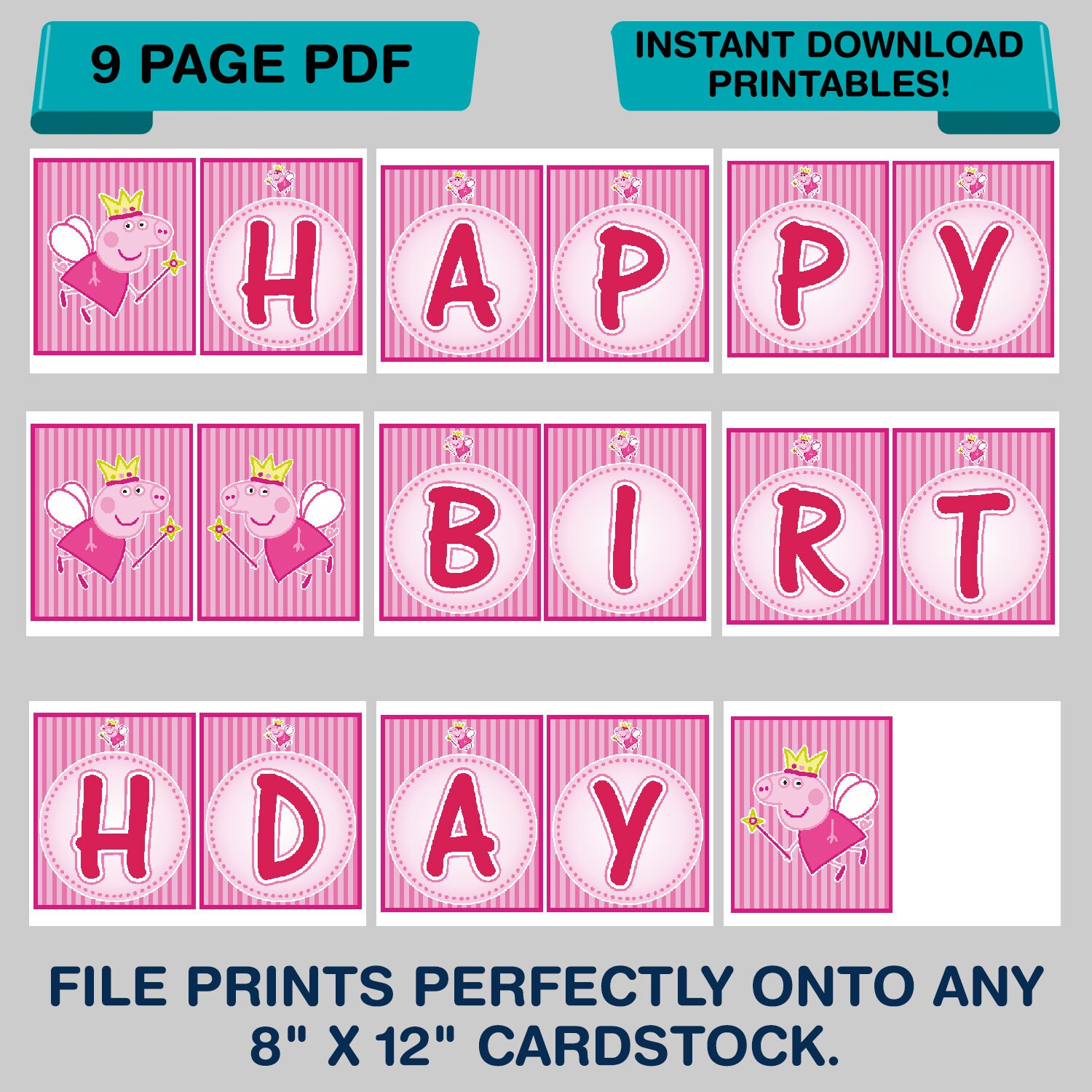 Peppa pig happy birthday banner peppa pig party decoration | Etsy