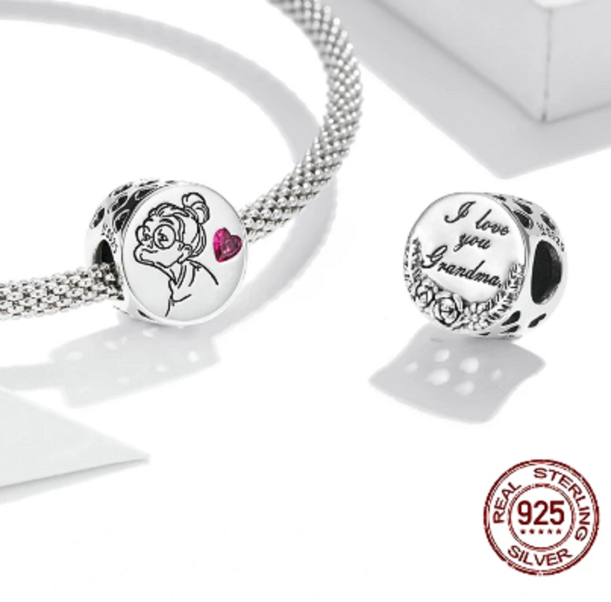 Charm for bracelet Pandora Charms Grandma Family Pink Heart Etsy