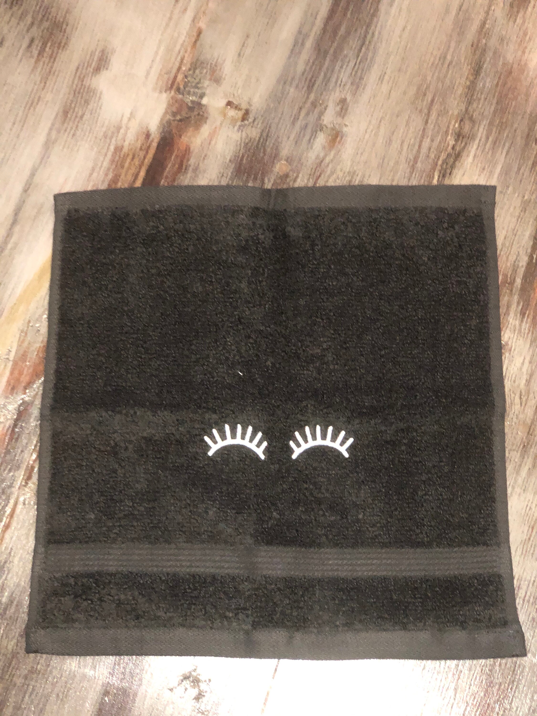 Makeup wash cloth embroidered eyelash design black washcloth Etsy