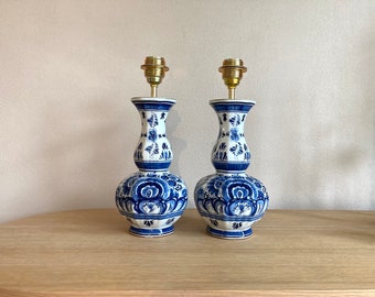 Deux lampes de table bleues de Delft