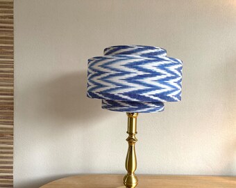 Trio lampshade blue/white chevron ikat fabric