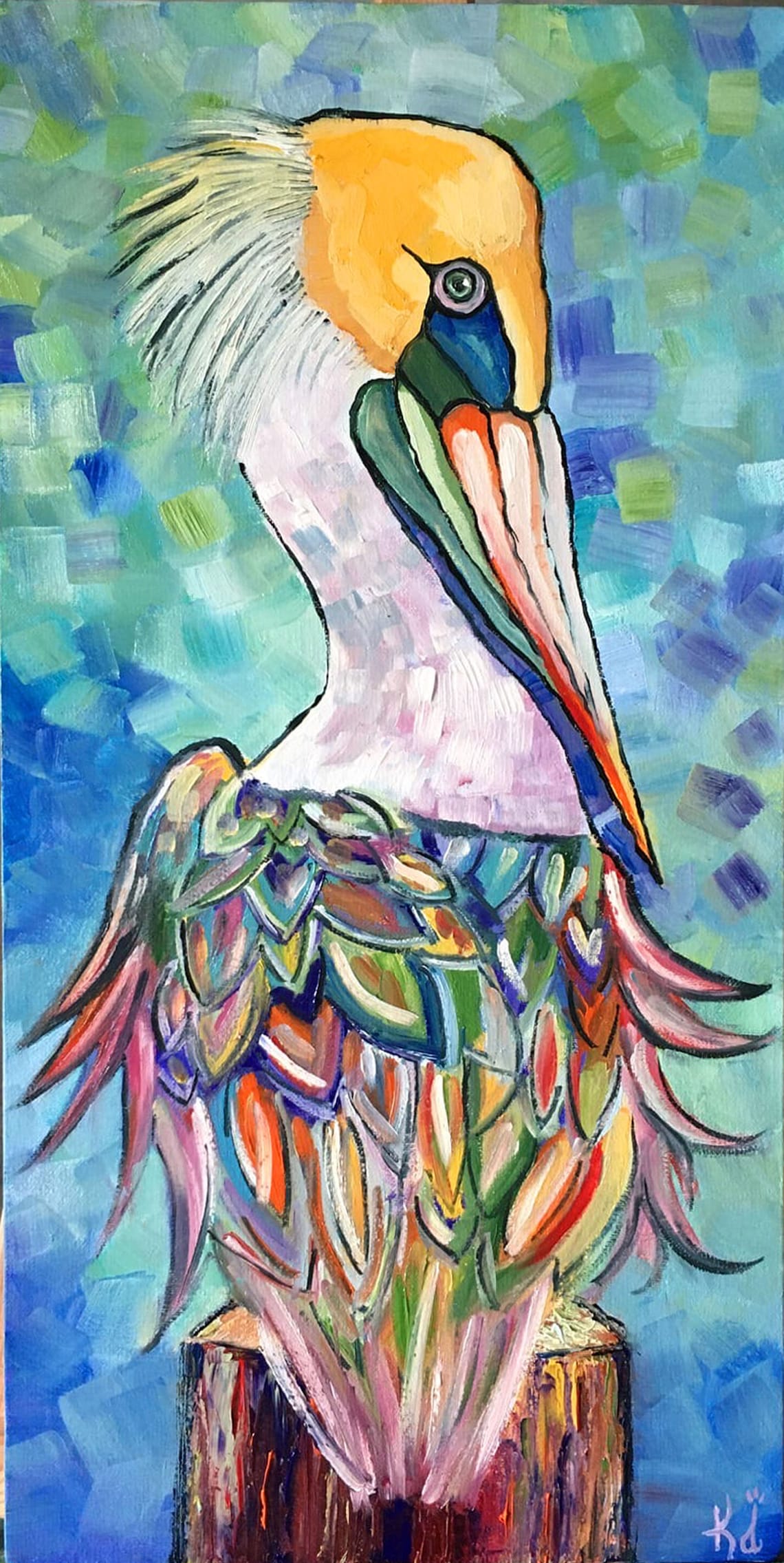 Pelican Painting Bird Original Art Colorful Art 24x12 by Etsy