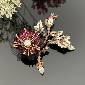 Blooming twig brooch handmade, flower beaded brooch, floral boho jewelry, beads embroidered brooch, gift for woman, gift for her, 画像 10