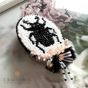 Seed beaded beetle brooch handmade, beads embroidered pendant-brooch, bohemian jewelry, brooch medallion, gift for woman, gift for mum