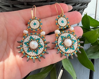 Long bohemian earrings, beaded earrings handmade, seed bead boho earrings, ethnic earrings, gift for her, gift for women, gift for mother