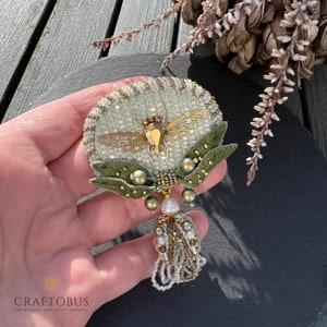 Cicada brooch medallion with tassel Brooch handmade Bohemian jewelry Beads embroidered brooch Beaded brooch Gift for mum Gift for woman