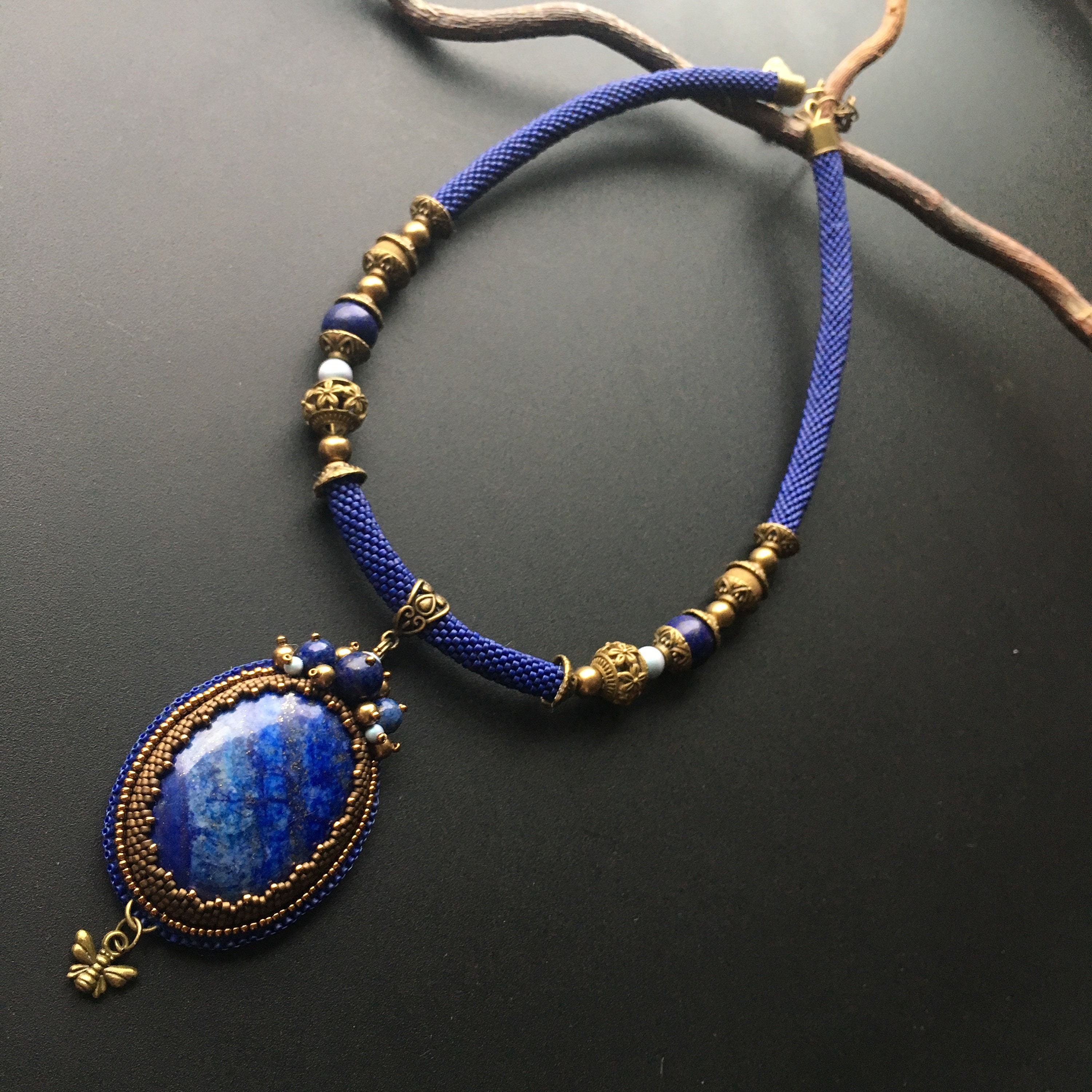 Hand beaded necklace with pendant boho jewelry beaded Etsy