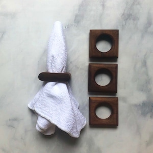 Square walnut napkin rings Fall table decor Place setting Wooden napkin ring Rustic table decor Cottagecore table decor Wood place setting