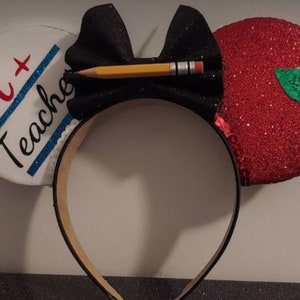 Custom mouse ears, teacher appreciation gift, choose glitter or shiny apple, embelishment, and name