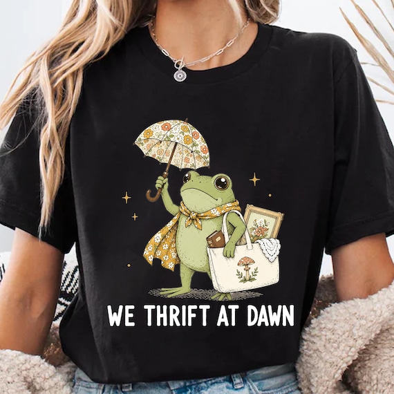 Comfort Colors We Thrift At Dawn Shirt, Funny Frog Meme Thrifting Tee, Vintage Collector Gift, Thrift Lover TShirt