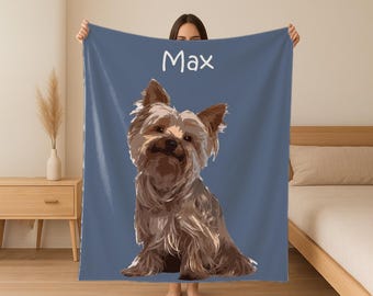 Dog Cat Picture Bedding Blanket With Name, Custom Pet Photo Blanket, Custom Pet Blanket, Memorial Pet Face Loss Gift