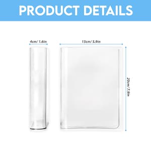 May include: Clear glass vase and rectangular container. The vase is 1.6 inches wide and the container is 5.9 inches wide and 7.9 inches tall. The text "PRODUCT DETAILS" is at the top of the image.