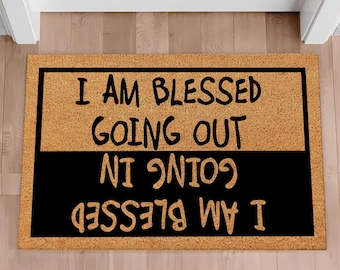 I Am Blessed Going Out And Coming In Doormat, Christian Rubber Doormat, Funny Bible Quote Door Mat, Religious Welcome Mat