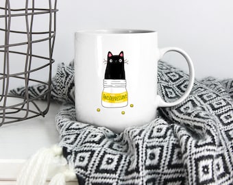 Antidepressivum Lustige Katze - Keramikbecher - Kaffeetasse - Tierkeramik - Katzenbecher - Geschenk für Katzenliebhaber - Vintage Dekor