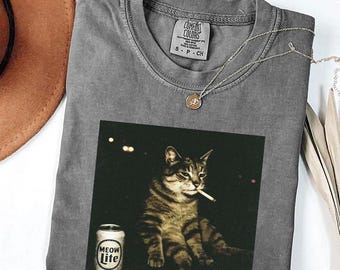 Camiseta de gato con cerveza y cigarrillo