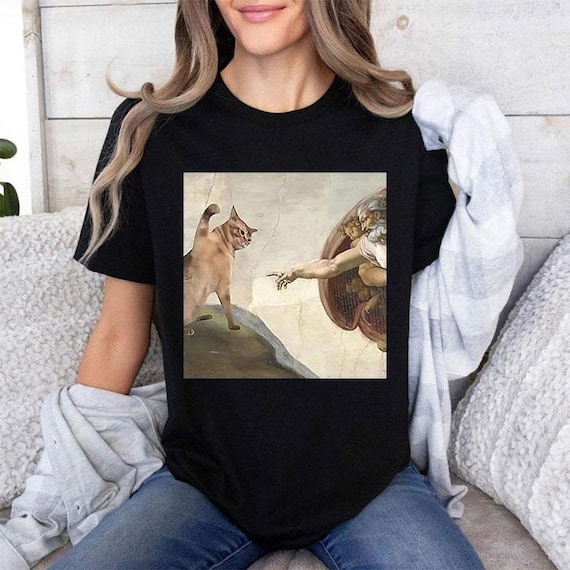 猫とミケランジェロのアダムの創造のパロディTシャツ - Etsy 日本