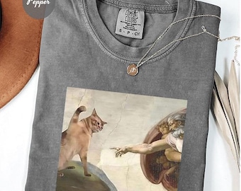 Katze und Michelangelos Kreation von Adam Parodie T-Shirt