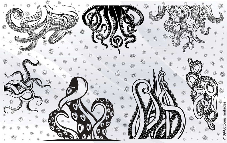 Octopus Tentacles Vector Image Sketch SVG Print Kraken | Etsy