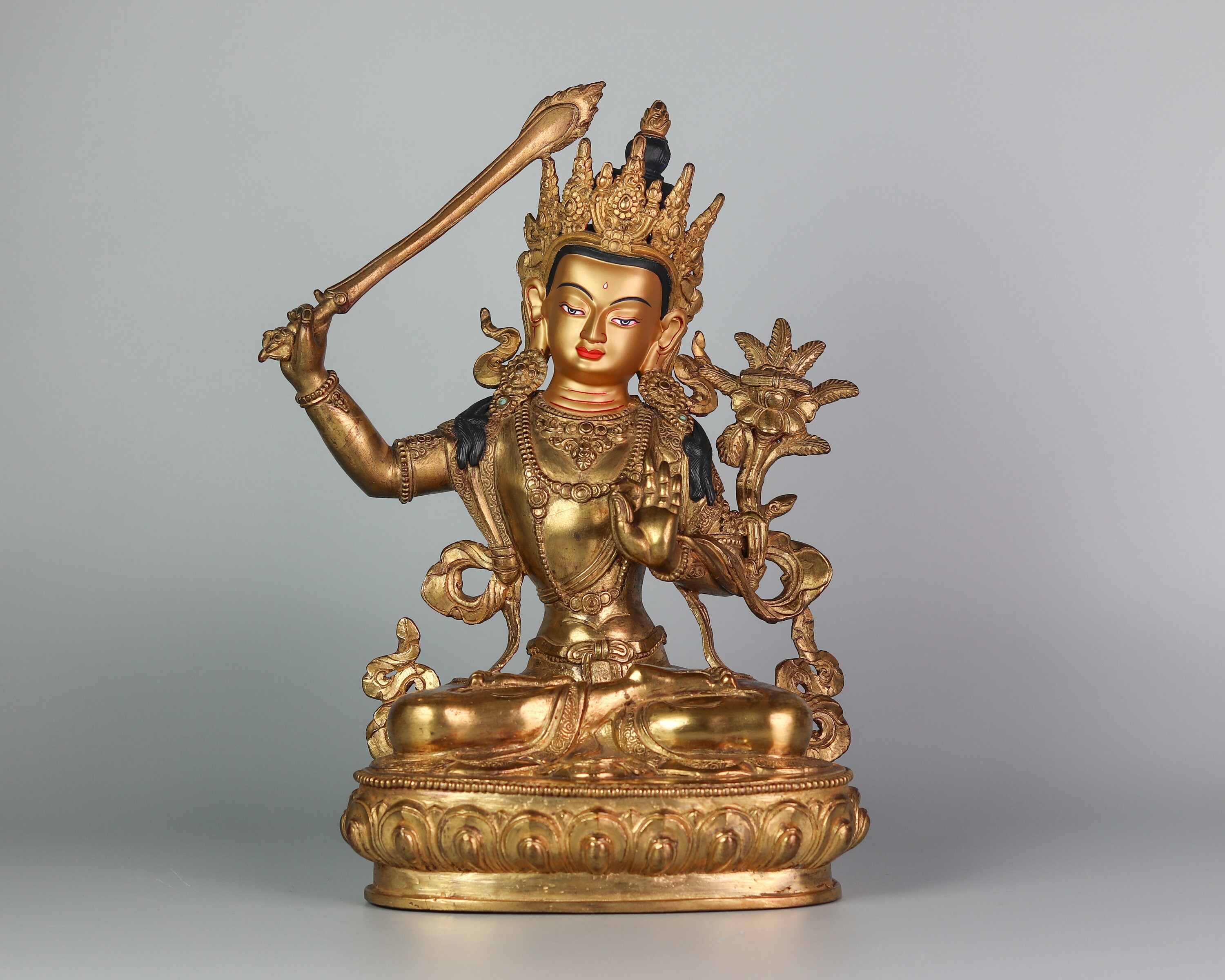 Tibetan brass gilt Religious rites handmade Buddhism Bodhisattva Manjusri statue 