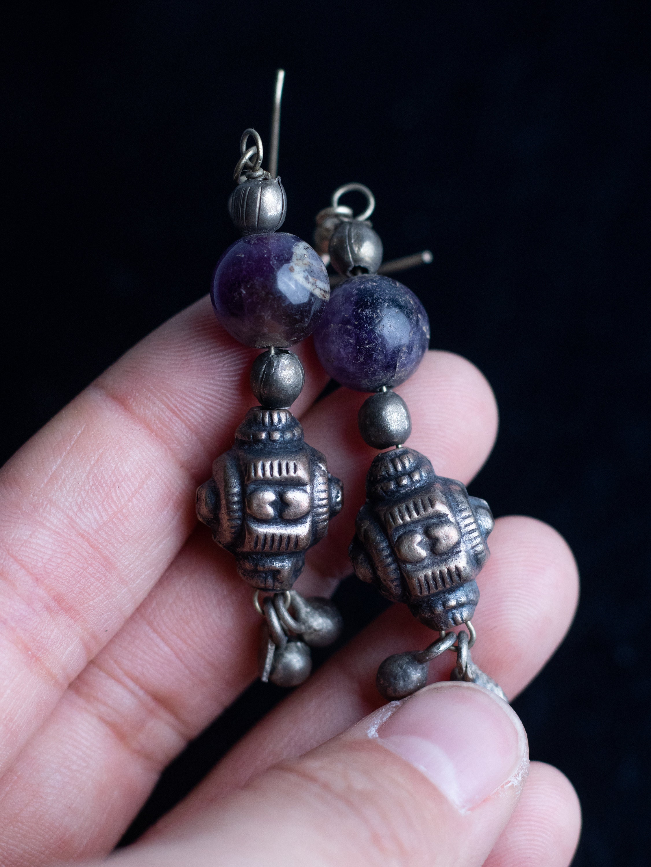 Vintage Silver Copper Earrings With Amethyst Beads Handmade Etsy UK