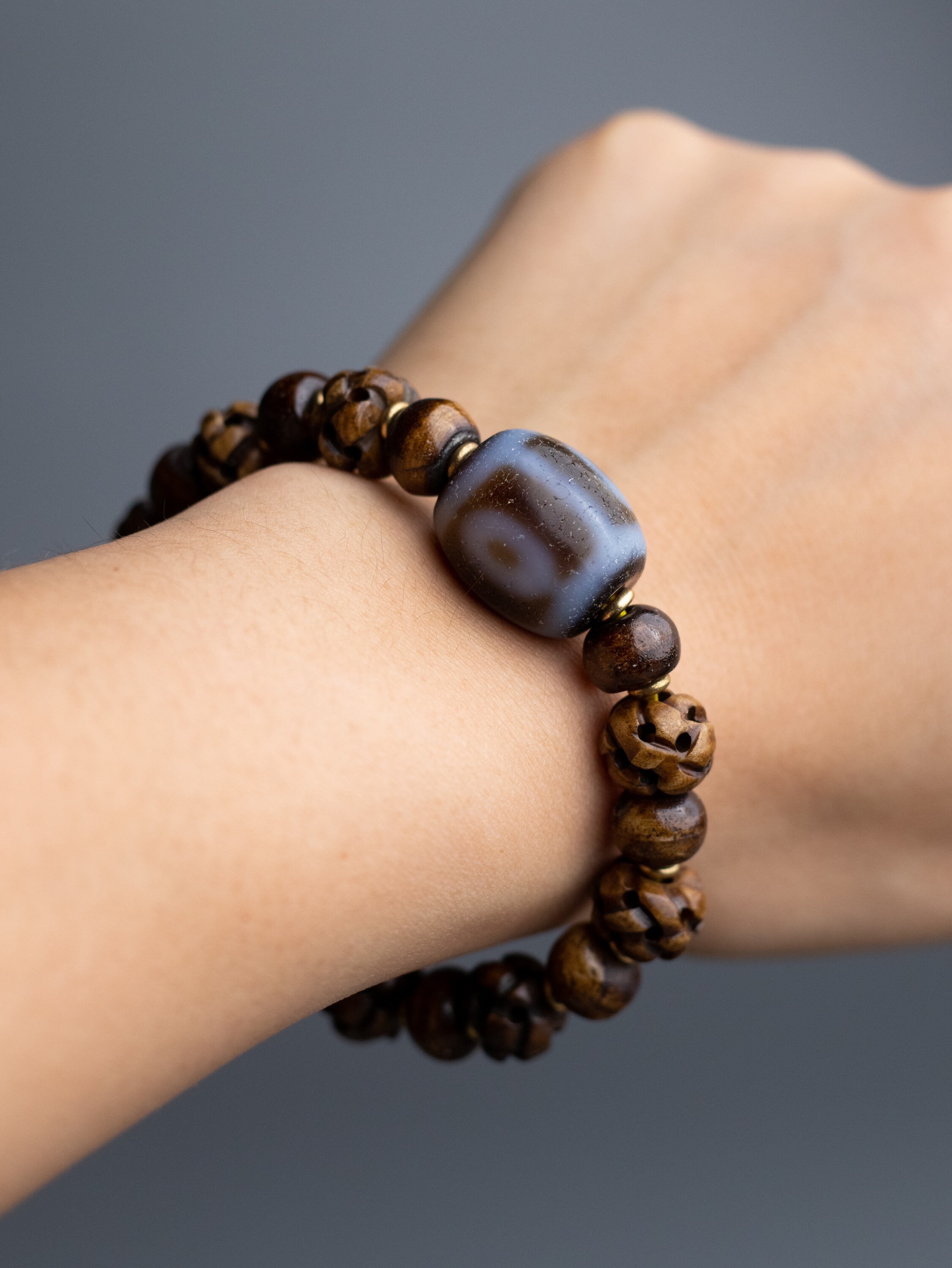 Tibetan Dzi Bead Bracelet Heaven and Earth Motif Yak Etsy