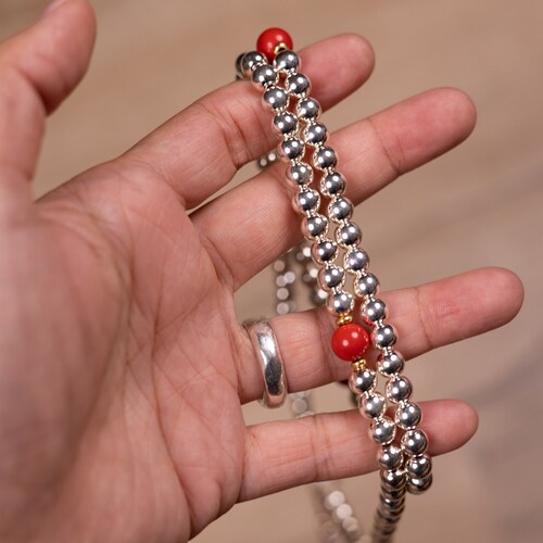 M#210, 6mm - Sterling Silver 108 Mala Prayer Beads Tibet Buddhist | Beautiful QUALITY | with Cinnabar outlet Beads and Buddhist Symbol