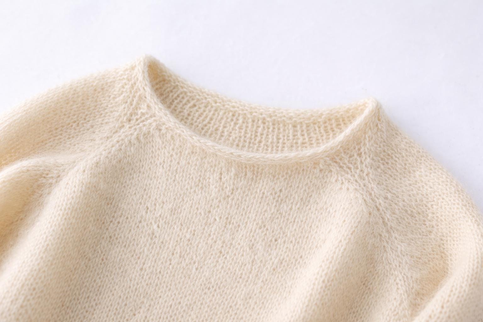 Soft Mohair Cashmere Sweater for Women, Ivory Floral Knit Pullover