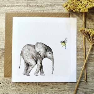 Cartão elefante e pássaro
