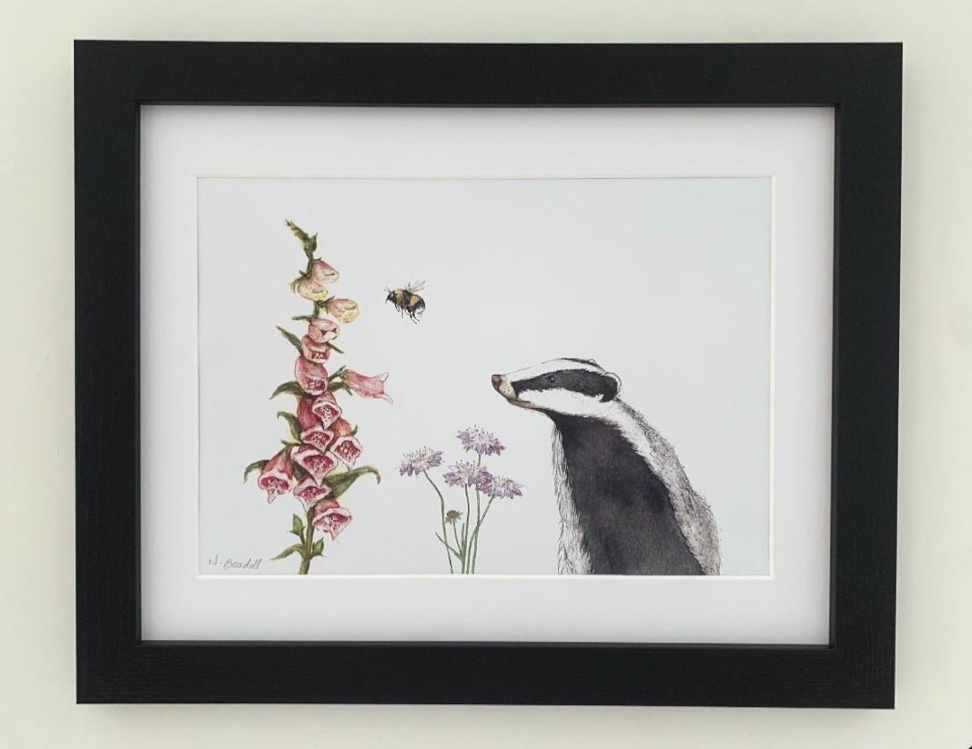 Badger and Flower Print - Etsy UK