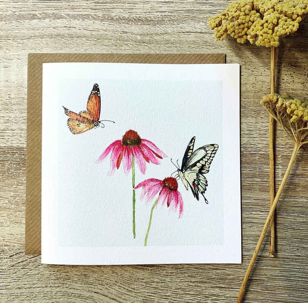Butterfly and Flower Card - Etsy