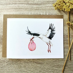Carte cigogne et rose