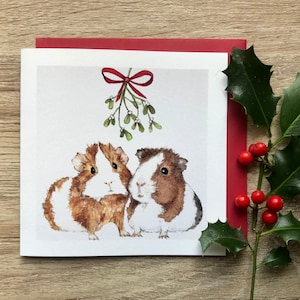 Carte de Noël cochon d'Inde et gui