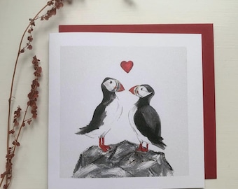 Puffins and heart card