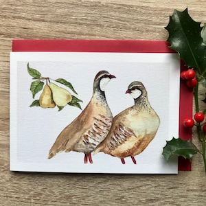 Biglietto di Natale con pernice e pera