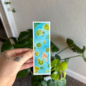 Original Watercolor Koi Fish Bookmark | Watercolor Art | Watercolor Lily Pads | Watercolor Bookmark | Gender Neutral Bookmark