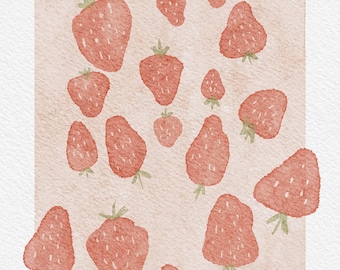 Watercolor Strawberries | Printable Watercolor Art | Nursery Art Print | Art Print | Gender Neutral Art Print | Gender Neutral Nursery