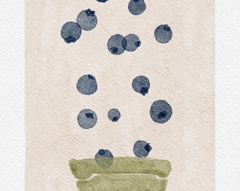 Watercolor Blueberries | Printable Watercolor Art | Nursery Art Print | Art Print | Gender Neutral Art Print | Gender Neutral Nursery